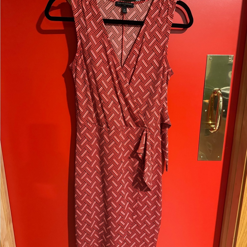 Geometric Red Sleeveless Dress